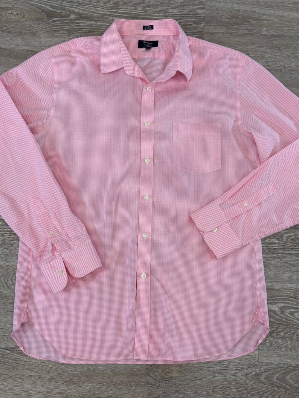 J. Crew Thompson Wrinkle Free Pink White Micro Check Button Up Mens Shirt sz XL